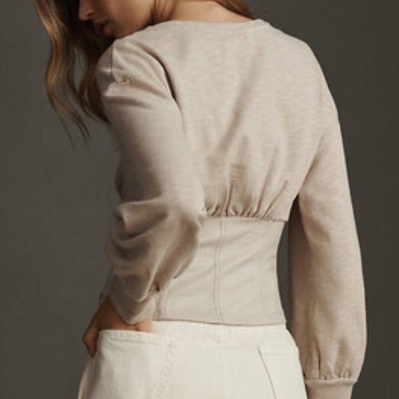 Anthropology Pilcro Vegan Leather Corset sweatshirt, beige/ivory Size Large NEW - Picture 2 of 5